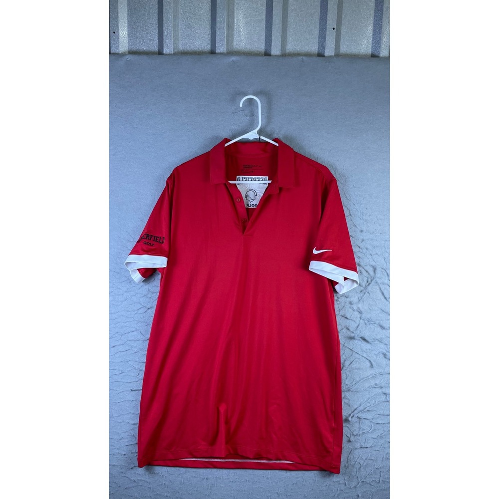 Nike Golf Polo Shirt Mens M Red Excellent Dri-FIT Deerfield Embroidered Logo